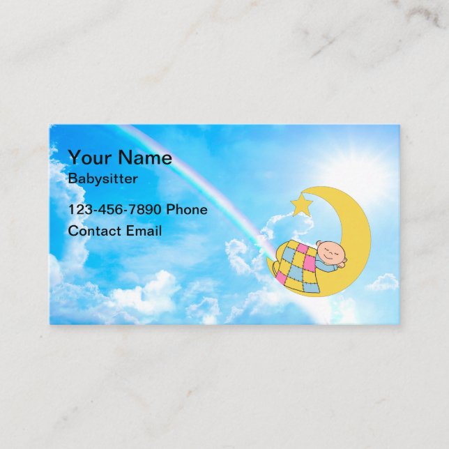 Cute Babysitter Rainbow Sky Business Card (Front)