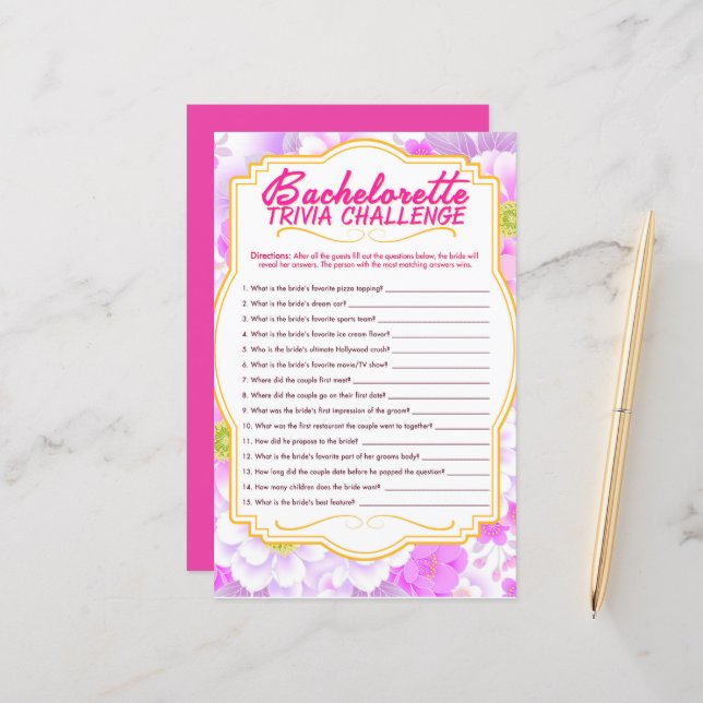 cute Bachelorette party game Paper sheet (Front/Back In Situ)
