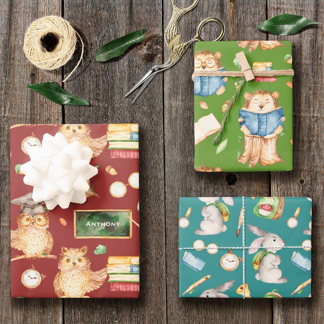 Cute Back-to-School Animal Classroom Pattern Wrapping Paper Sheet (Creator Uploaded)