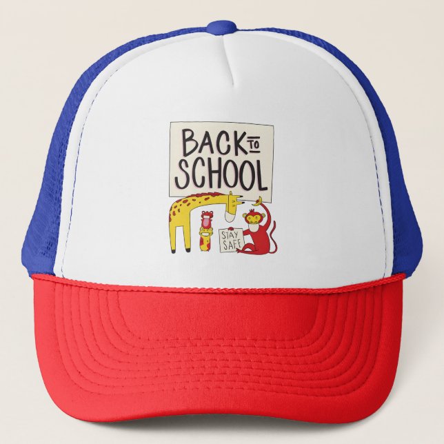 Cute Back to School Animals Safety Design Trucker Hat (Front)