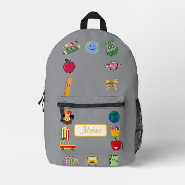 Cute Back To School Bus Children Globe Pencils Printed Backpack (Front)