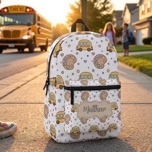 Cute Back to School Bus Pattern Printed Backpack