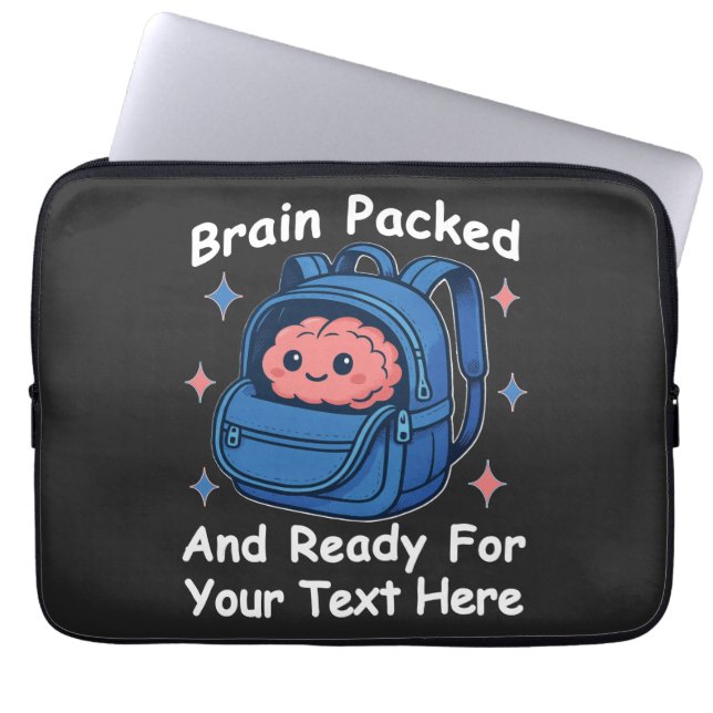 Cute Back-to-School Customisable “Brain Ready" Laptop Sleeve (Front)