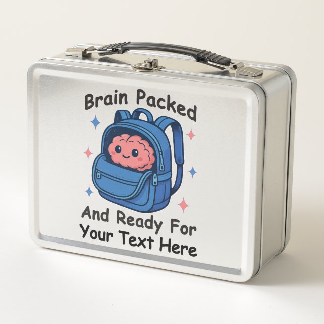 Cute Back-to-School Customisable “Brain Ready" Metal Lunch Box (Front)
