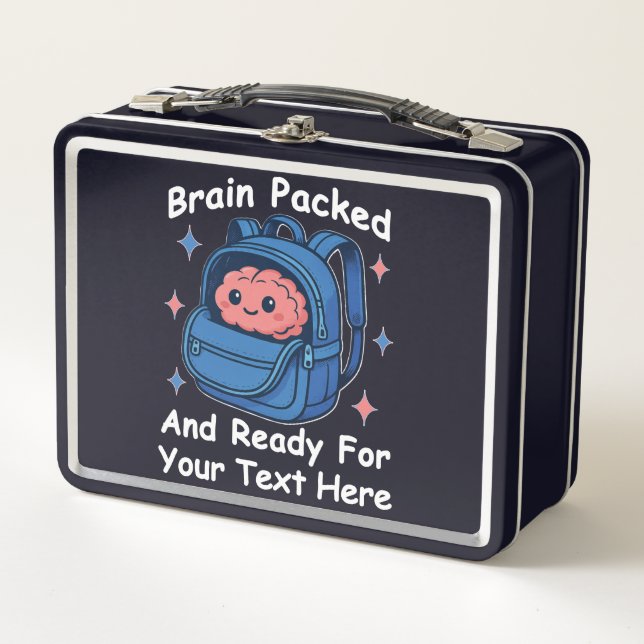 Cute Back-to-School Customisable “Brain Ready" Metal Lunch Box (Front)