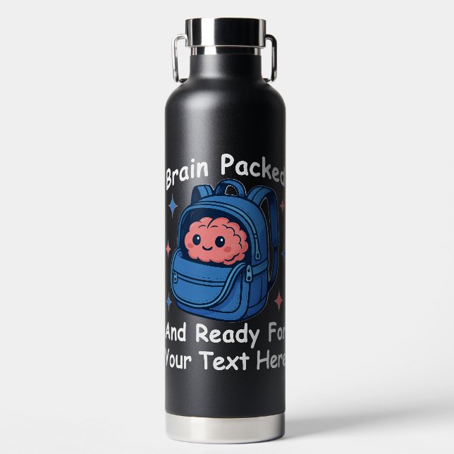 Cute Back-to-School Customisable “Brain Ready" Water Bottle (Front)