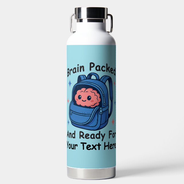 Cute Back-to-School Customisable “Brain Ready" Water Bottle (Front)