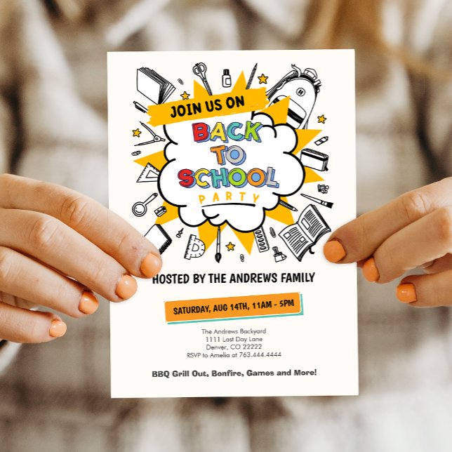 Cute Back to School Family Party Invitation (Cute Back to School Family Party Invitation)