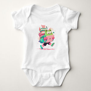 Cute Back to School Frog with Books and Backpack Baby Bodysuit