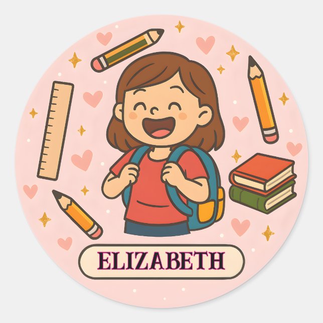 Cute Back to School Girl Sticker (Front)