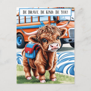 Cute Back to School Highland Cow Holiday Postcard