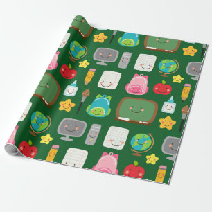 Cute Back to School Kawaii Classroom Supplies Wrapping Paper