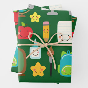 Cute Back to School Kawaii Classroom Supplies Wrapping Paper Sheet