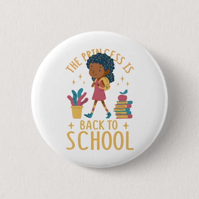 Cute Back to School Princess Girl Illustration  6 Cm Round Badge (Front)