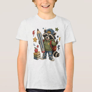 Cute Back to School Racoon Big Pencil Student Art Tri-Blend Shirt
