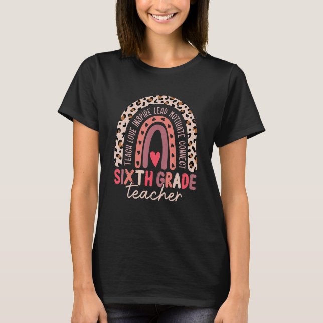 Cute Back To School  Rainbow Leopard 6th Grade Tea T-Shirt (Front)