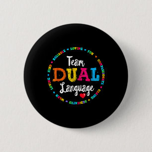 Cute Back To School Squad Team Dual Language Teach 6 Cm Round Badge