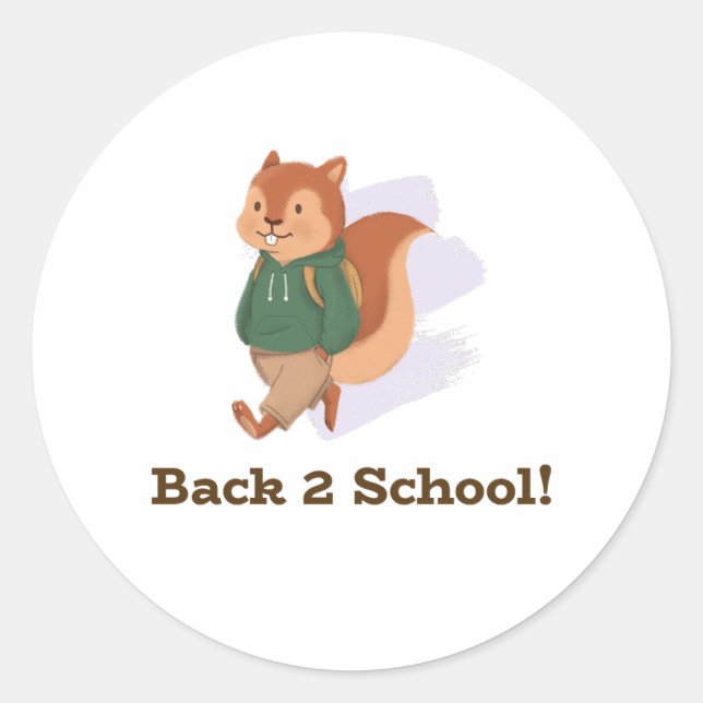 cute back to school  squirel design classic round sticker (Front)