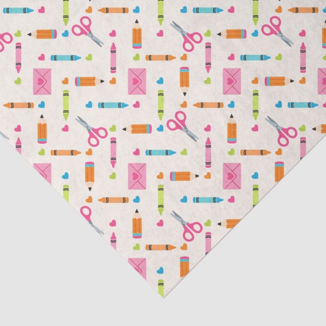 Cute Back to School Year Pastel Supplies Pattern Tissue Paper (Detail)