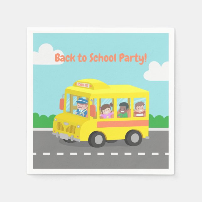 Cute Back to School Yellow Bus Kids Party Supplies Napkin (Front)