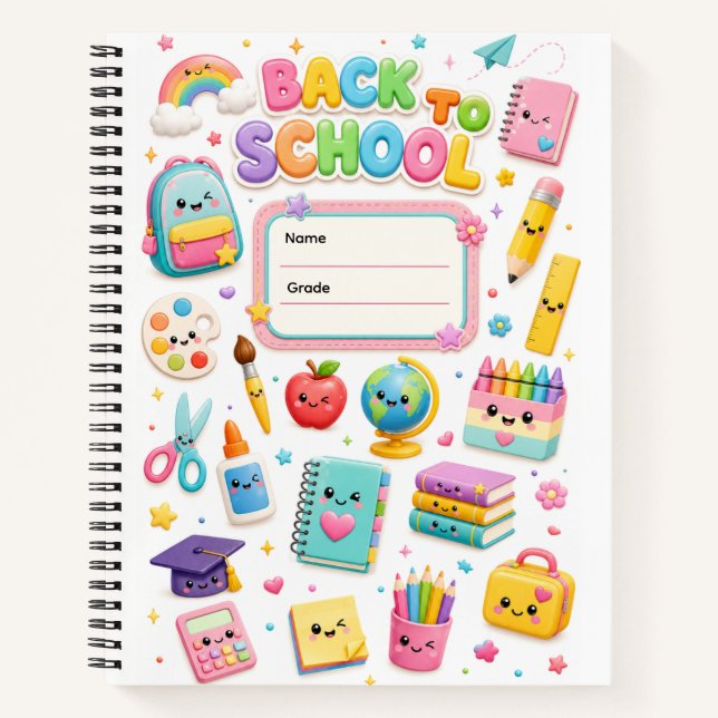 Cute Back To School Your Name Your Grade Notebook (Front)