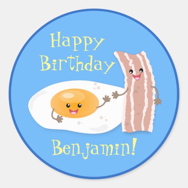 Cute bacon and egg cartoon illustration classic round sticker (Front)