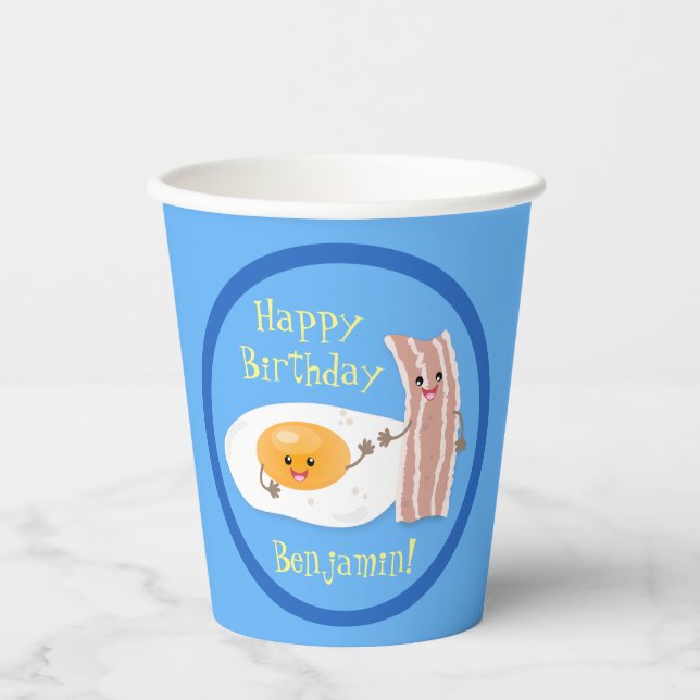 Cute bacon and egg cartoon illustration  paper cups (Front)