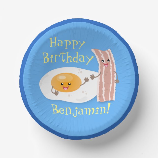 Cute bacon and egg cartoon illustration paper plate (Front)