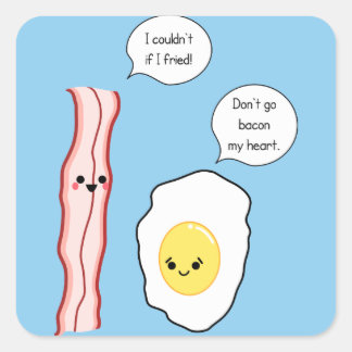 Cute Bacon and Egg Cartoon Square Sticker