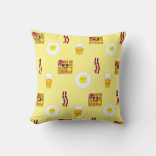 Cute Bacon, Eggs and Waffles Cartoon Cushion