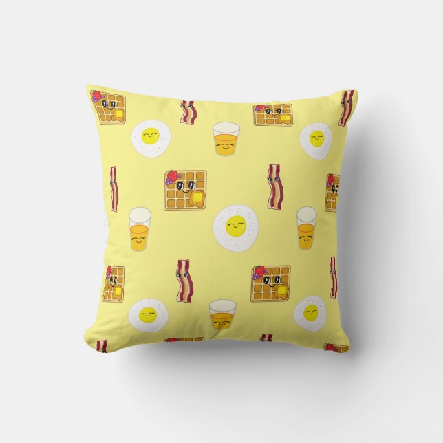 Cute Bacon, Eggs and Waffles Cartoon Cushion (Front)