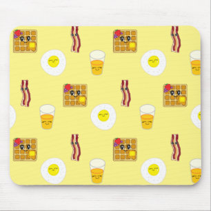 Cute Bacon, Eggs and Waffles Cartoons Mouse Mat