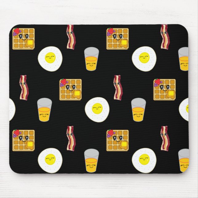 Cute Bacon, Eggs and Waffles Cartoons Mouse Mat (Front)