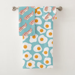 Cute Bacon & Eggs Pattern   Monogrammed Bath Towel Set
