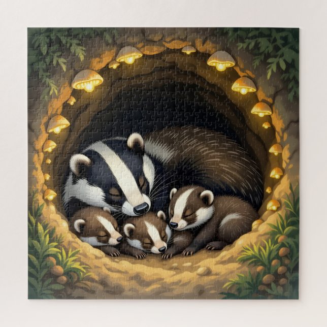 Cute  Badger Family Napping Jigsaw Puzzle (Vertical)