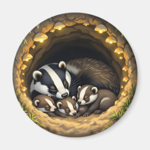 Cute Badger Family Napping Magnet