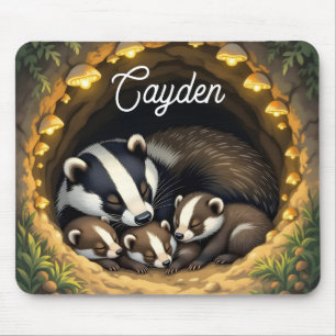 Cute Badger Family Personalised Mouse Mat