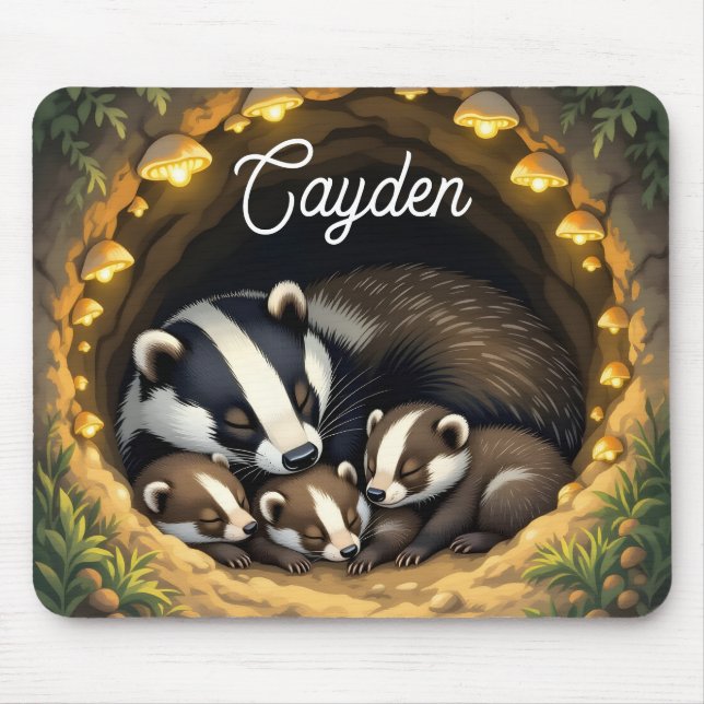 Cute  Badger Family Personalised Mouse Mat (Front)