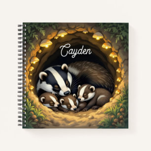 Cute Badger Family Personalised Notebook