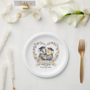 Cute Badger & Penguin Graduation Hug Personalised Paper Plate