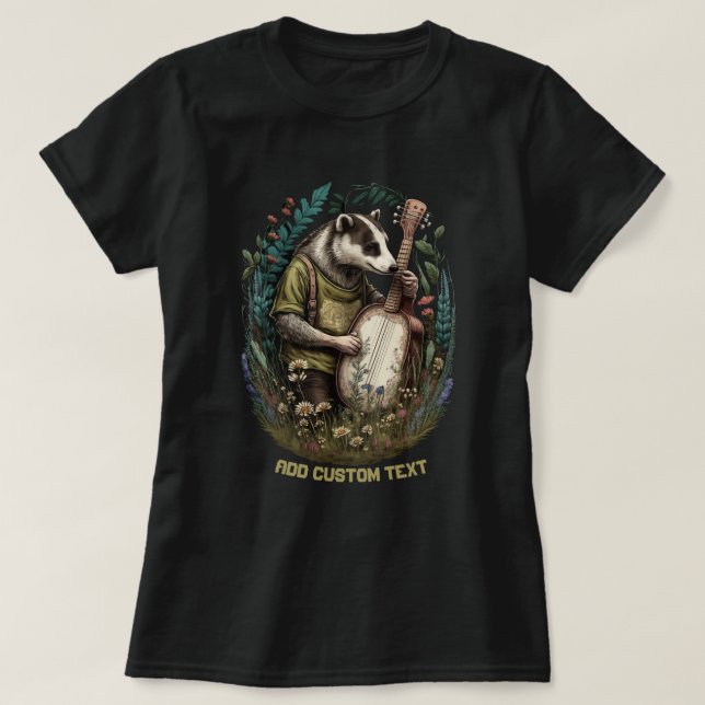 Cute Badger playing a banjo, Badger Lovers T-Shirt (Design Front)