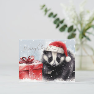 Cute Badger Winter Christmas Holiday Postcard