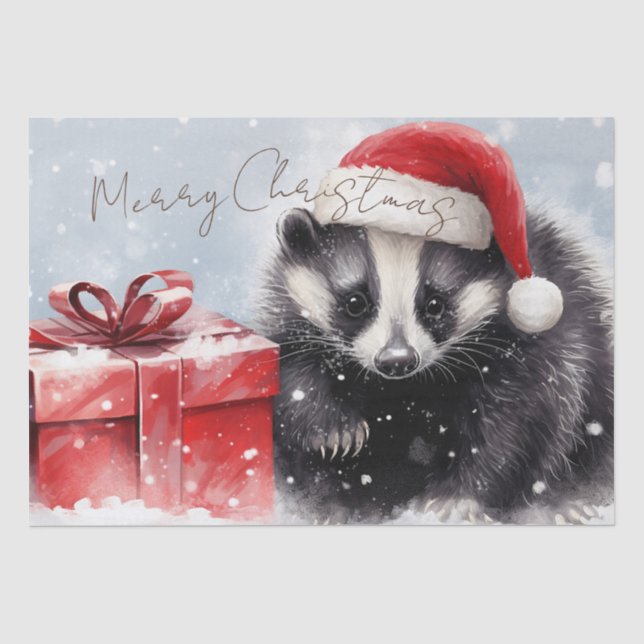 Cute Badger Winter Christmas Tissue Paper (Front)
