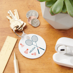 Cute Badminton Birdie Racquet CUSTOM Retro Key Ring