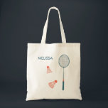 Cute badminton illustration customise tote bag<br><div class="desc">Customise your tote bag with your name and this cute hand drawn badminton design with a racket and two birdies. Vintage style in blue red and pink. Change the colour and font of the name,  or remove it if you like!</div>