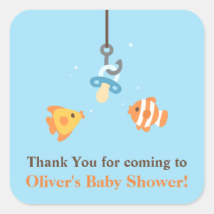Cute Bait Fishing Baby Shower Thank You Stickers