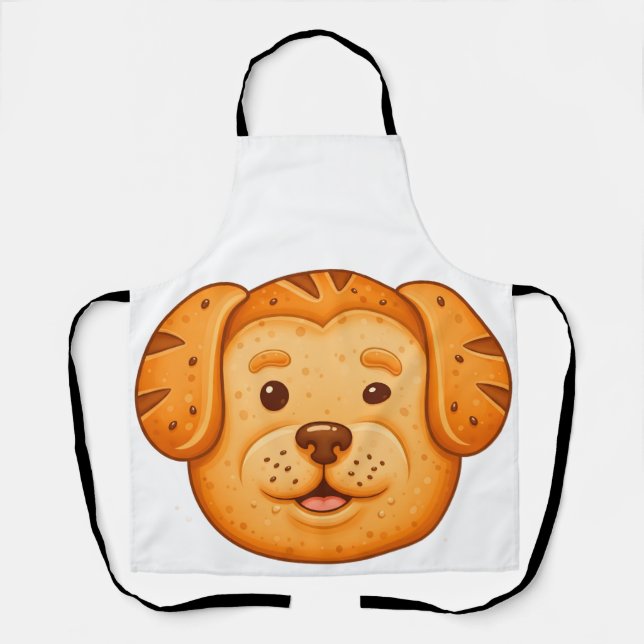 Cute Baked Cookie Dog Face Illustration Apron (Front)