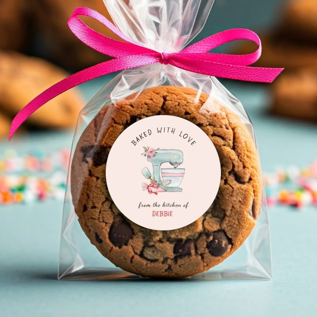 Cute 'baked with love' bakers  classic round sticker (Creator Uploaded)