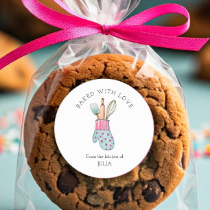 Cute "Baked with love" Classic Round Sticker