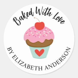 Cute Baked With Love Valentine Cupcake Sticker